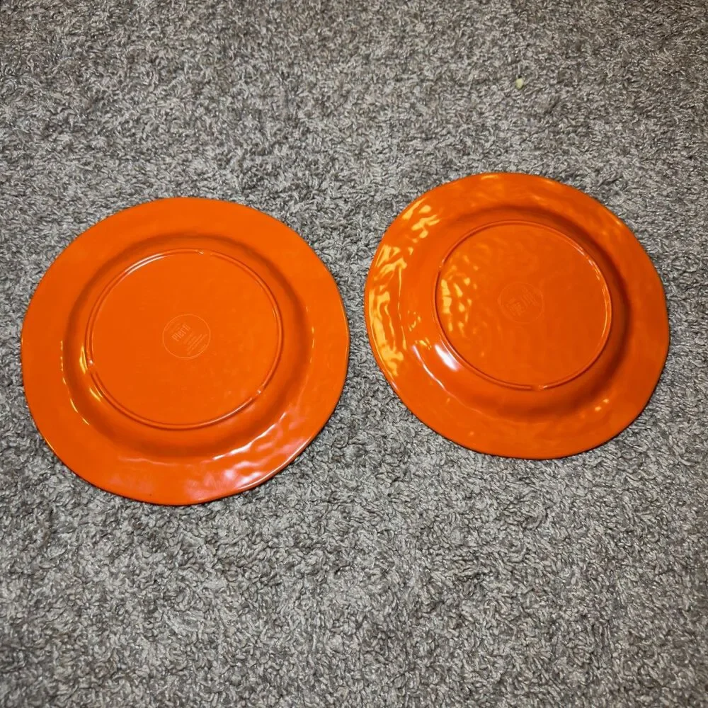 Pier 1 Imports Carmelo Melamine Orange Bowls Plates LOT of 4 Coastal Crackle Set